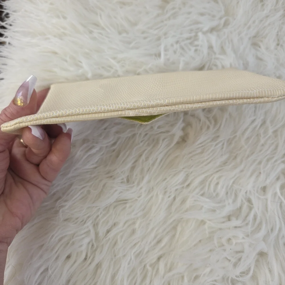 Ipsy Cream Envelope Faux Reptile Cosmetics Bag